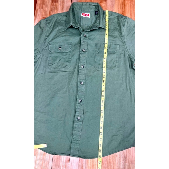 Wrangler Button Down Shirt Mens Large Green Good Short Sleeve Twill Workwear - Picture 4 of 6